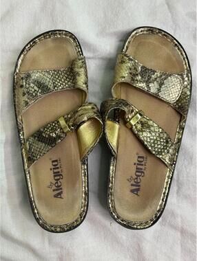 Alegria Karmen Dazzler Gold Slide Sandals Women's 8 EU 39 Double Strap